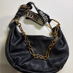 Steve Madden Black Shoulder Bag with Gold Chain